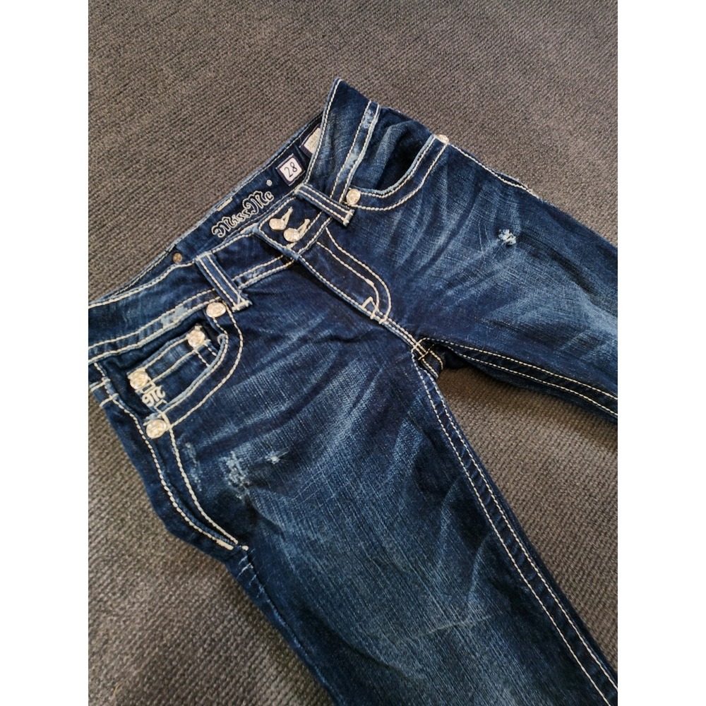 Miss Me Bootcut Jeans Women 28 Blue Embellished Pocket Y2K - Picture 11 of 15